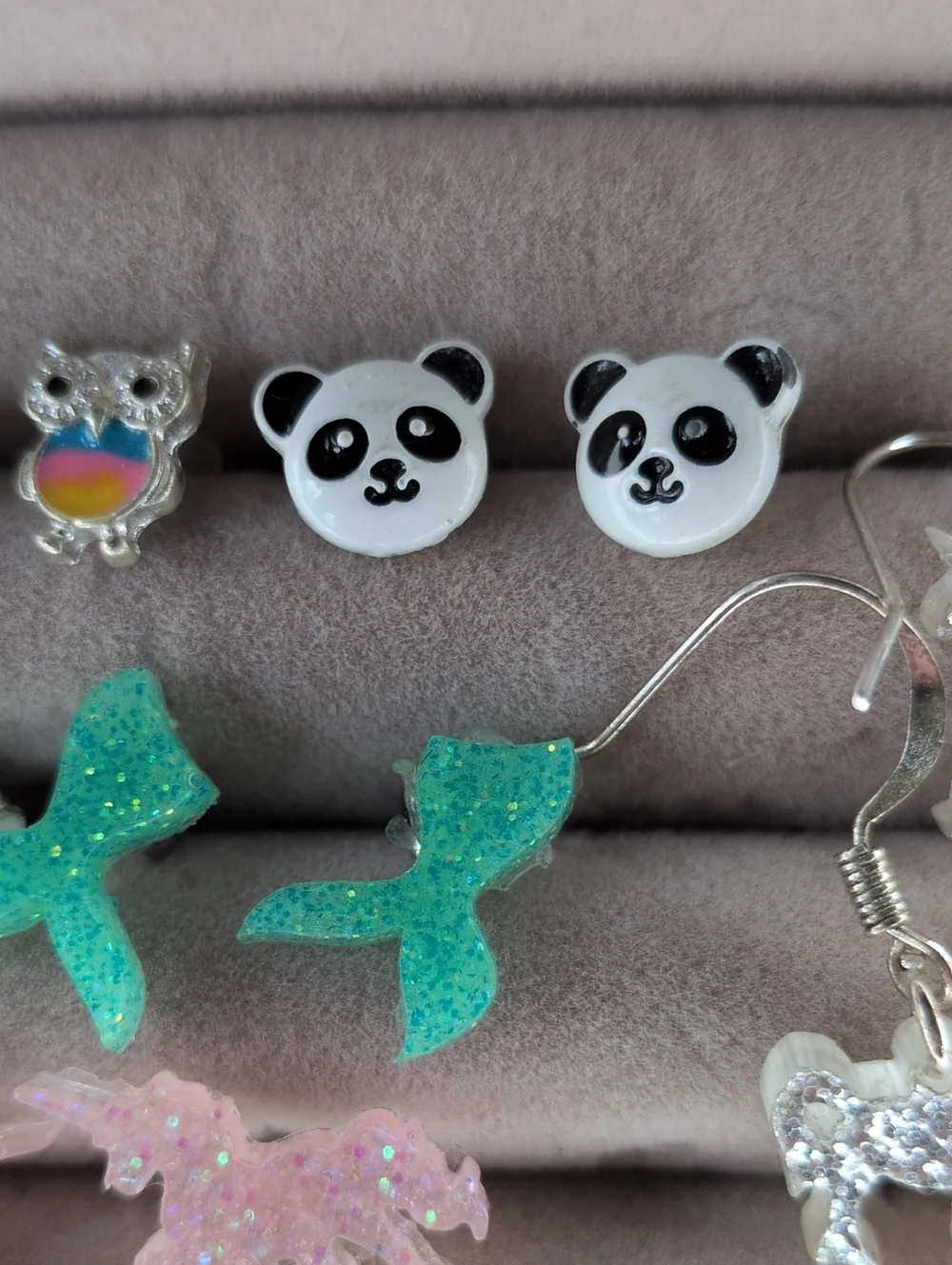 Earring Lot 9 Pair Set Unicorn Rainbow Panda Llama Owl Mermaid Glitter Stud Pack